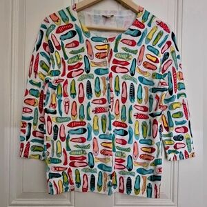 COPY-TALBOTS Colorful Novelty Shoe Print button up  Cardigan Women size MP